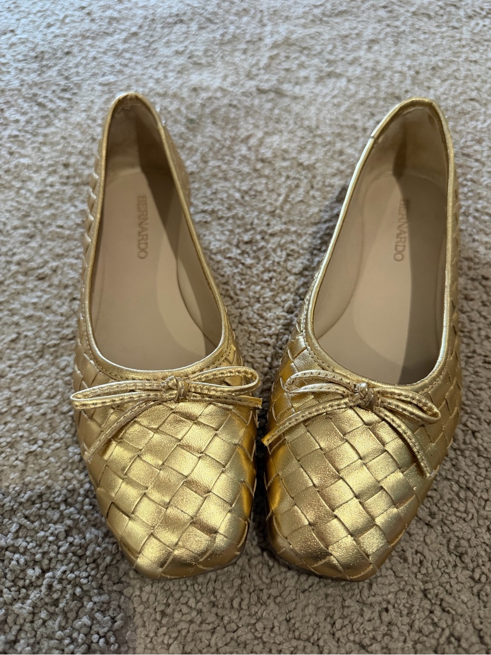 Bernardo Metallic Gold Woven Bow Ballet Flats
